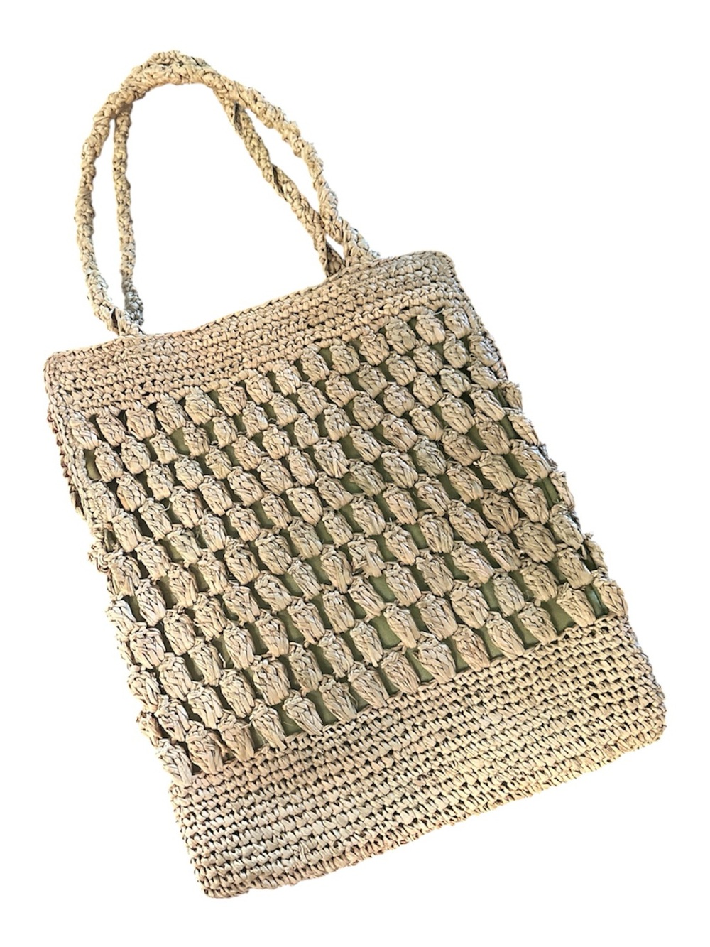 Vintage Crew Handwoven Raffia Crochet Tote Bag | Boho Beach Market Natural